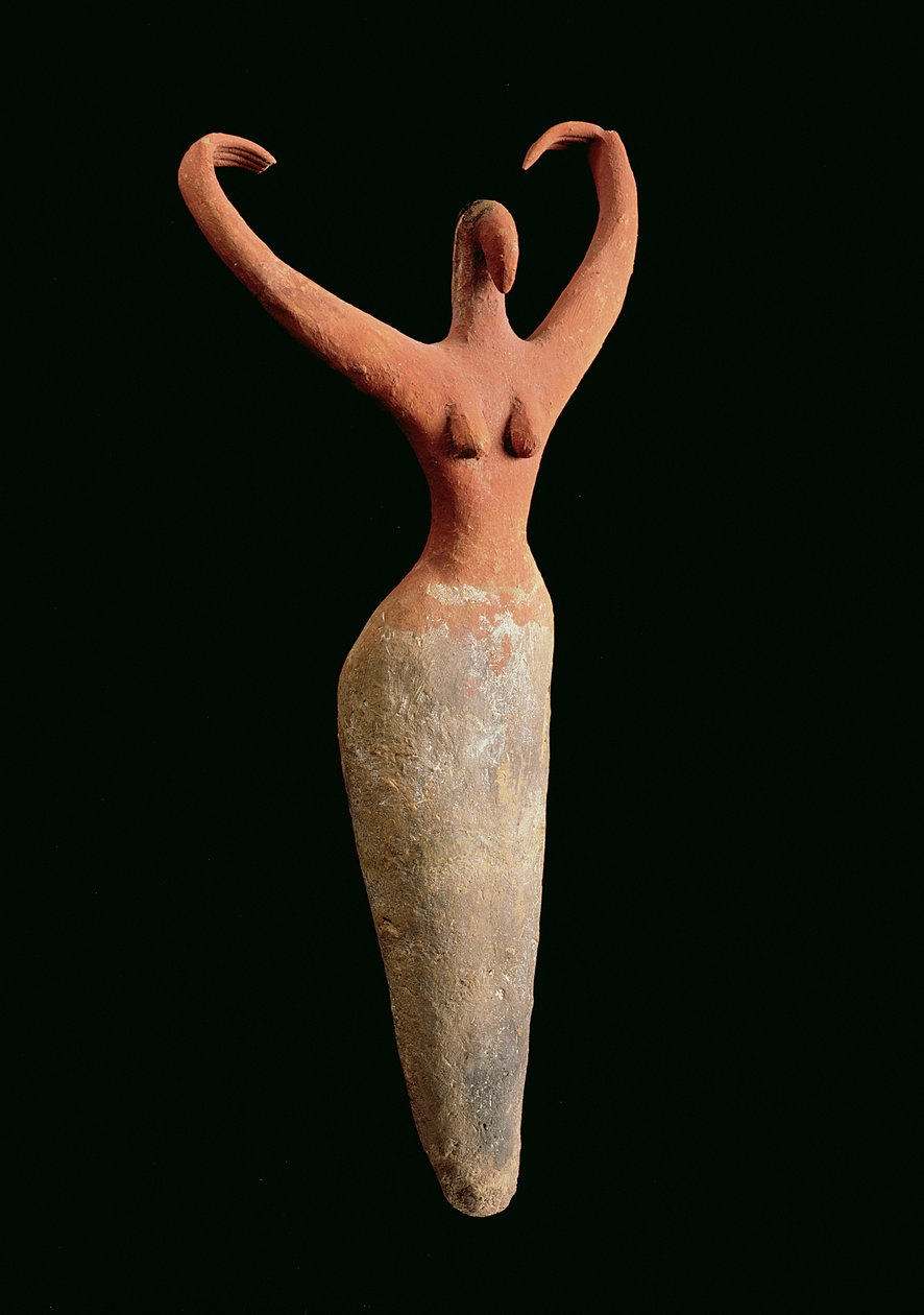 エルママリヤ出身の女性の置物、紀元前3600〜3500年（テラコッタ塗装）（201159参照） 作： ナカダ1世エジプト人
