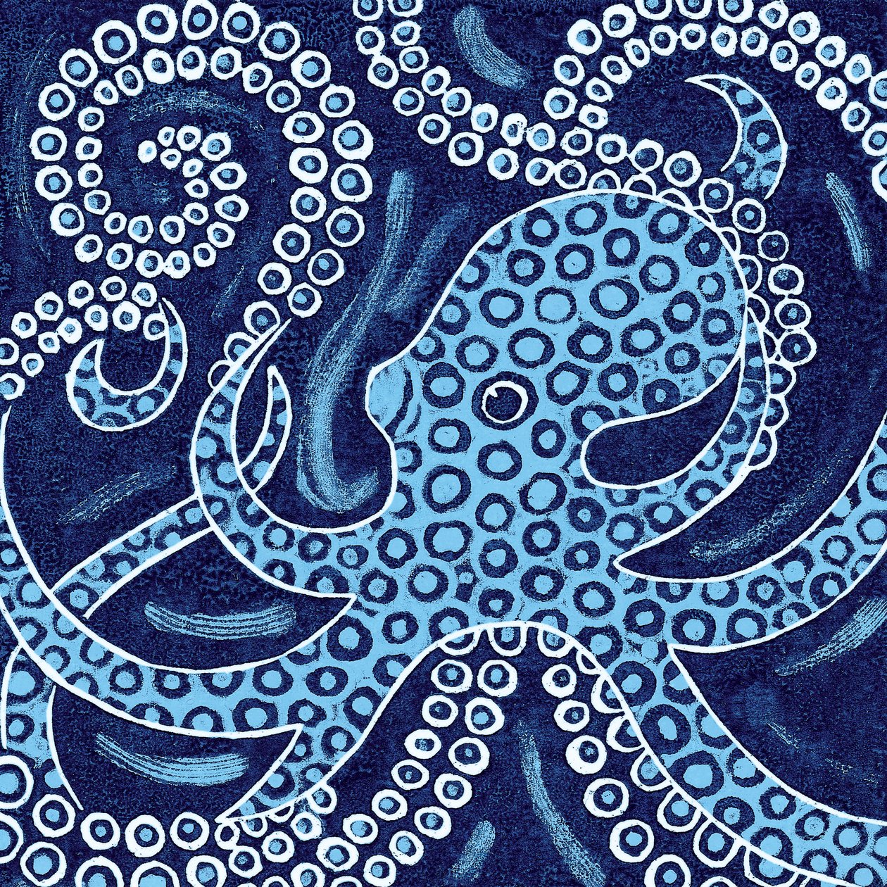 ブルーリングドタコ、2010年（カラー木版画） 作： ナット・モーリー