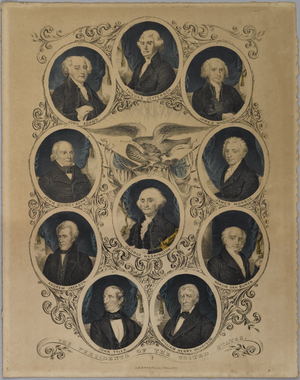 アメリカ合衆国の大統領、1844年（手彩色のリソ） 作： ナサニエル・キュリア