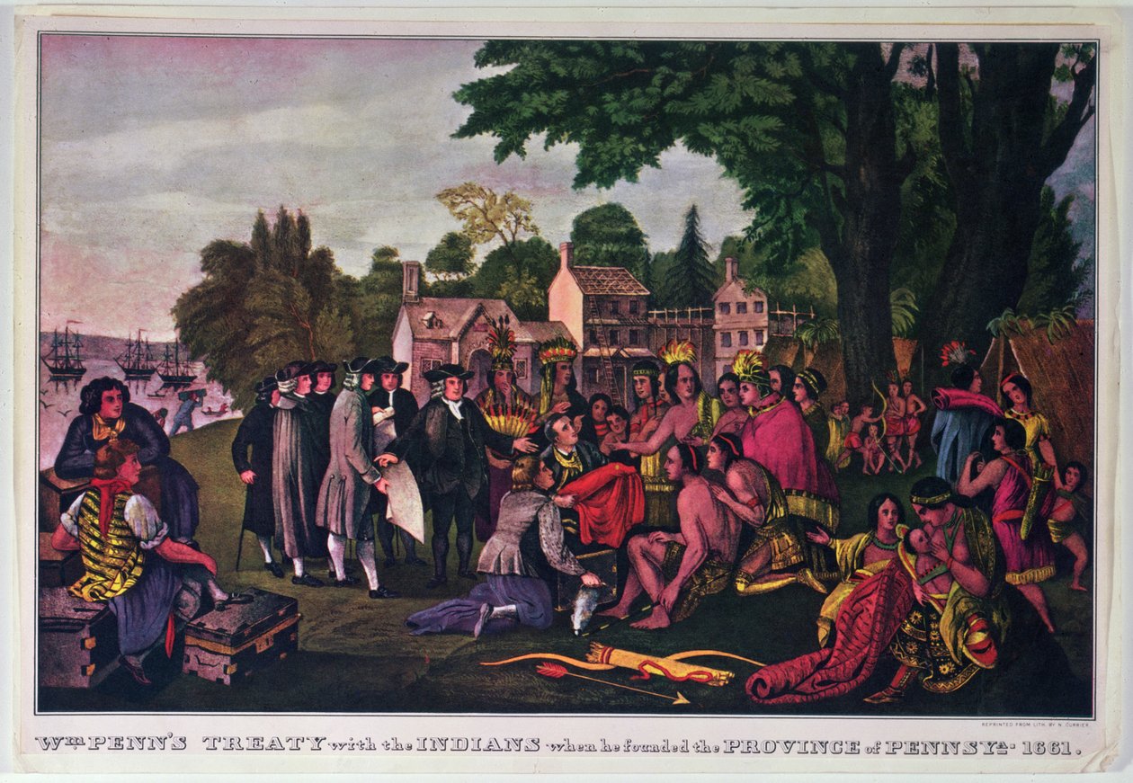 ペンシルベニア州を設立したウィリアムペンとインディアンとの条約、1661年 作： ナサニエル・キュリア