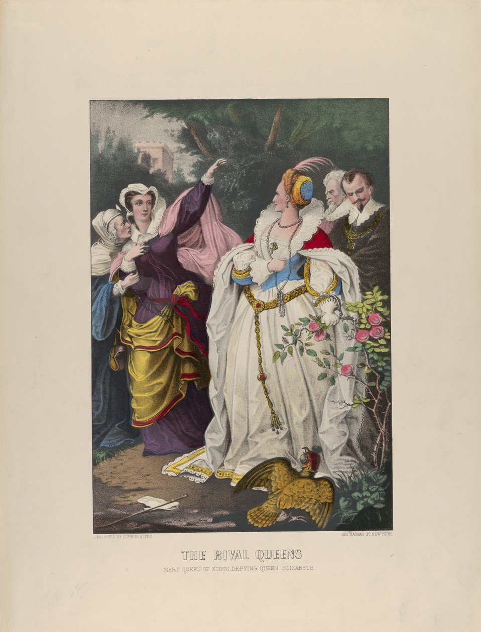 ライバルの女王 - エリザベス女王に逆らうスコットランドのメアリー女王, 1857-72., 1857-72. 作成者: ナサニエル カリアー、ジェームズ メリット アイヴス、カリアー アンド アイヴス。 作： キュリアーとアイブス