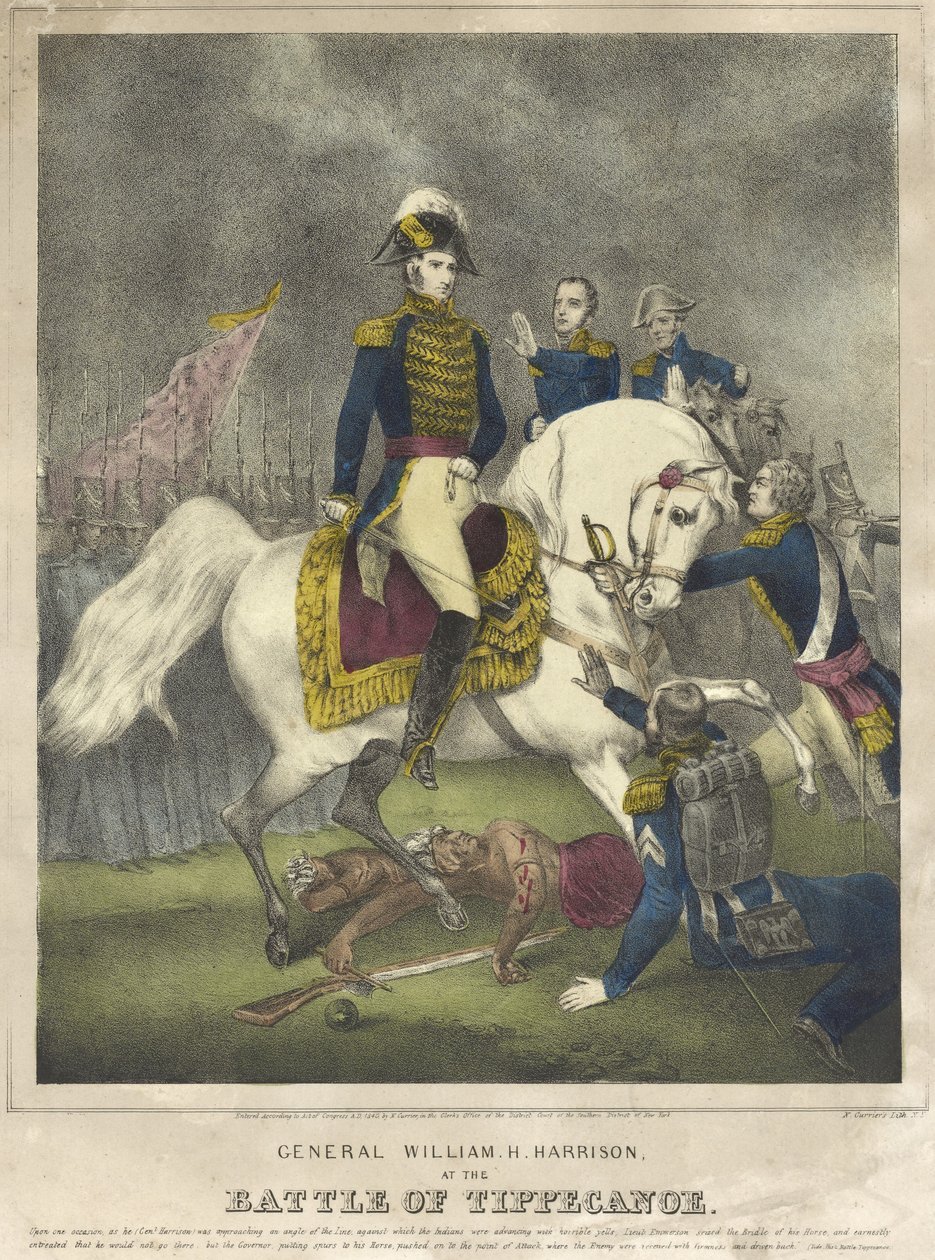 ティペカヌーの戦いでのウィリアムH.ハリソン将軍、パブ。 1840 作： ナサニエル・キュリア