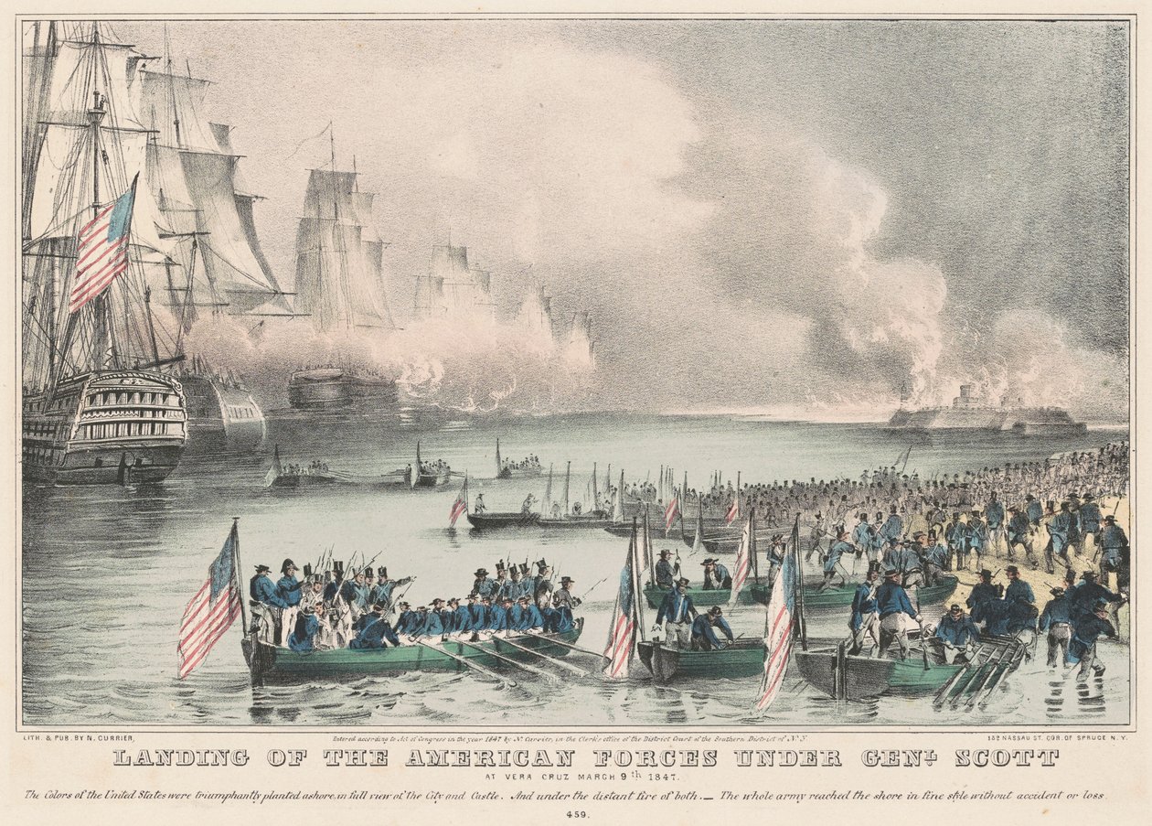 Genlの下でアメリカ軍の上陸。 スコット: 1847 年 3 月 9 日、ヴェラ クルスにて 作： ナサニエル・キュリア