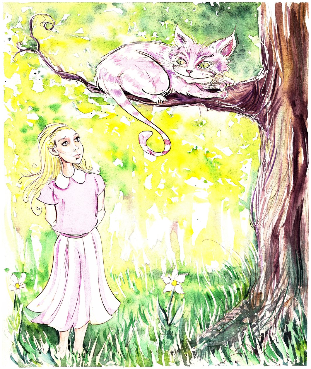 アリスとチェシャー猫-ルイス・キャロルの不思議の国のアリスの冒険（1865）、2005年のイラスト 作： ニール・オズボーン