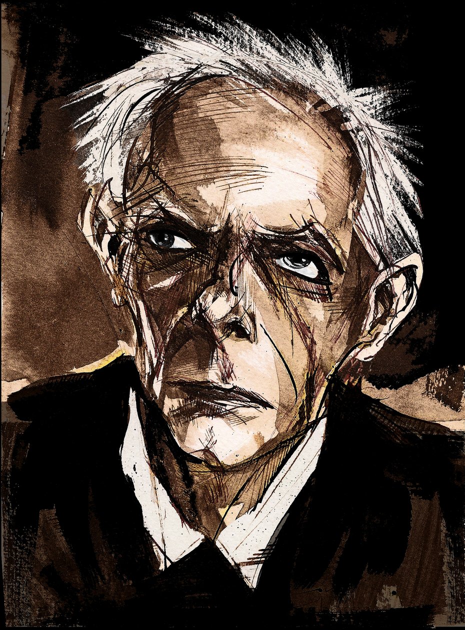 Neale Osborneによるベラ・バルトーク、ペンと水の色の似顔絵 作： ニール・オズボーン