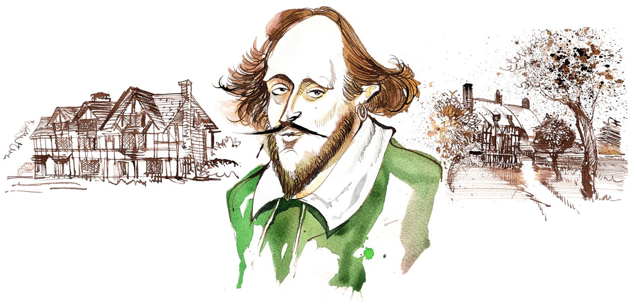 イギリスの劇作家で詩人のウィリアムシェイクスピア（1564-1616）;似顔絵 作： ニール・オズボーン