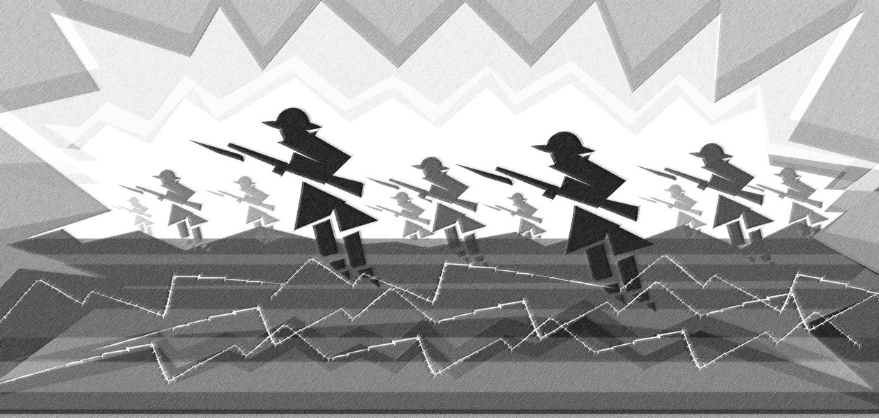 銃剣を持つ第一次世界大戦の兵士-塹壕から出現 作： ニール・オズボーン