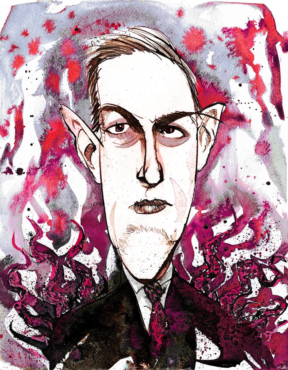 アメリカのホラーおよびSF作家ハワード・フィリップス・ラブクラフト(1890-1937)。 似顔絵 作： ニール・オズボーン