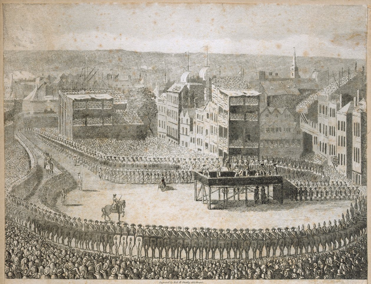 「1745 年の反乱軍の処刑」、タワー ヒル、ロンドン、18 世紀 作： ニールとストックリー