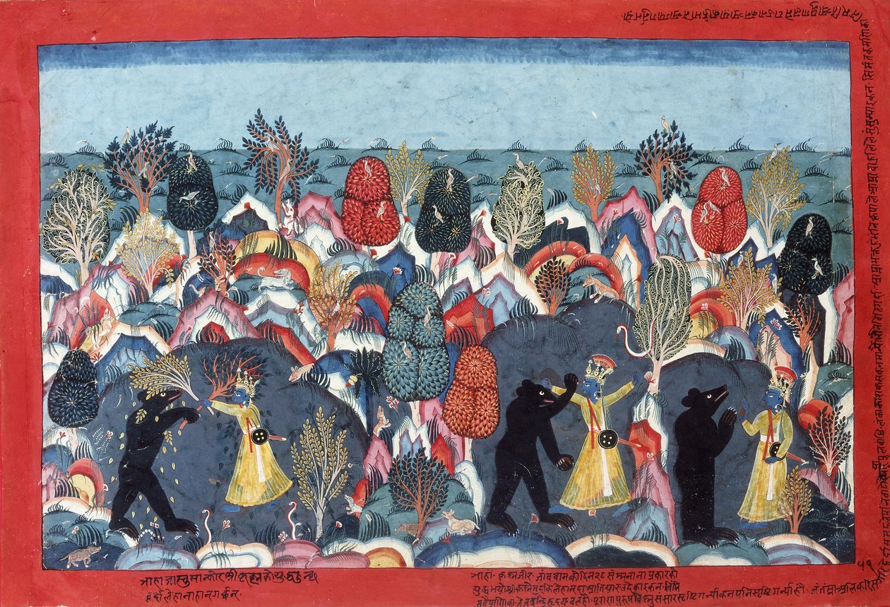 クリシュナ格闘ジャンババタ、クマの王、c。 1775 作： ネパール語学校