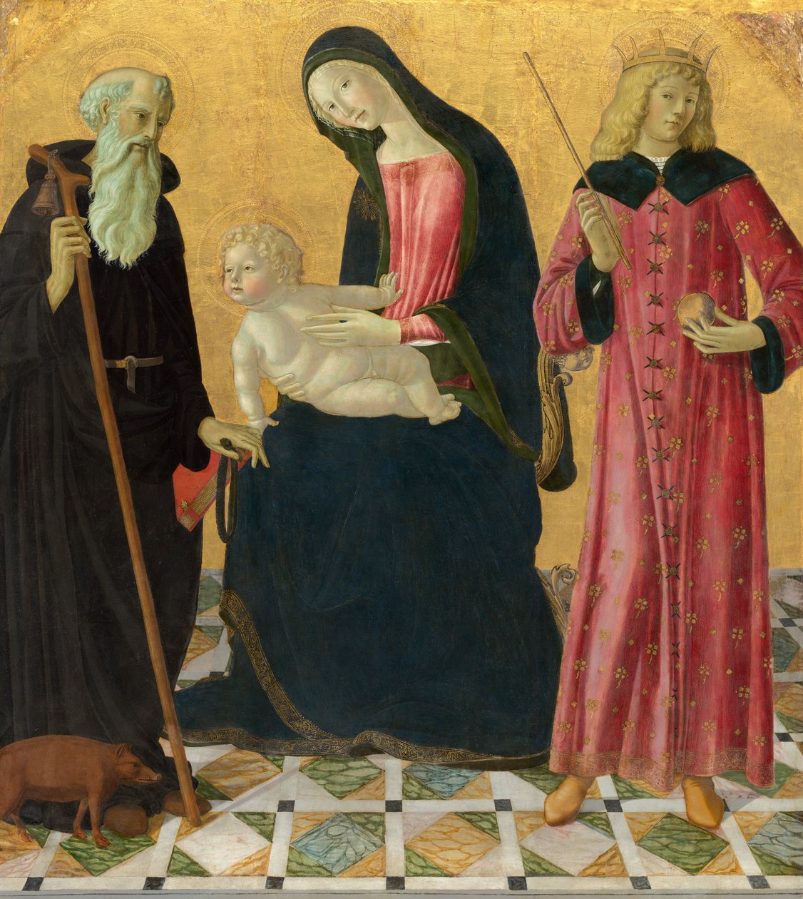 聖アンソニー修道院長と聖ジギスムントと一緒のマドンナと子供、c。 14901495。 作： Neroccio de Landi