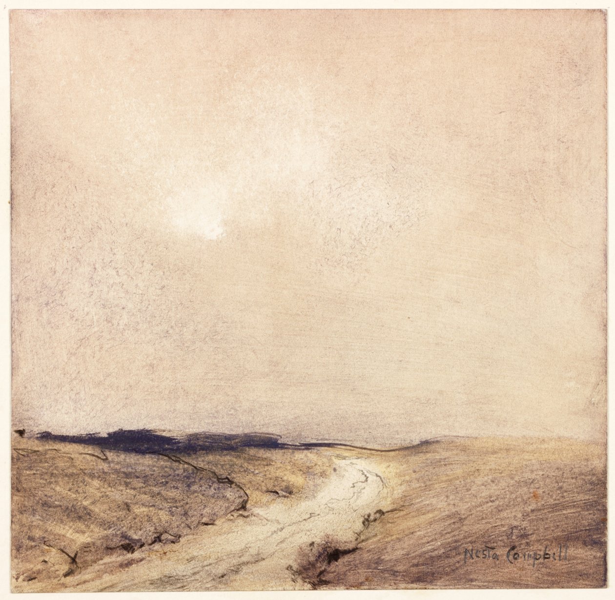Yorkshire Moorland (カードに貼り付けた紙に鉛筆と水彩) 作： ネスタジェニングスキャンベル