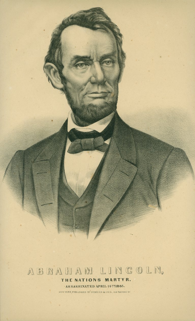 エイブラハム・リンカーン、ネイションズ・マーター。 1865年4月14日暗殺。 作： ニューヨーククーリエとアイブス
