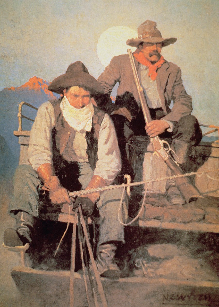 1910年8月、「スクリブナーズ・マガジン」のイラスト「The Pay Stage」（カラーリトグラフ版 作： Newell Convers（後）Wyeth