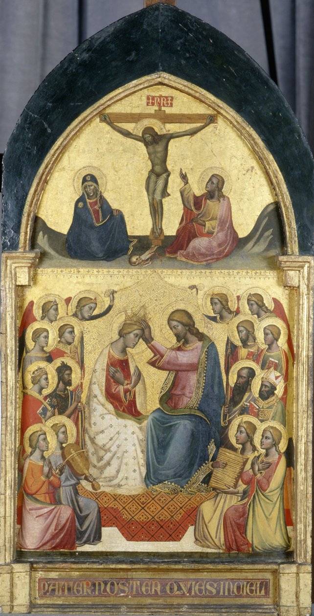 天使、聖人、はりつけによる聖母の戴冠式、c.1405（ポプラの木のテンペラ） 作： ジェリーニのニッコロ・ディ・ピエトロワークショップ
