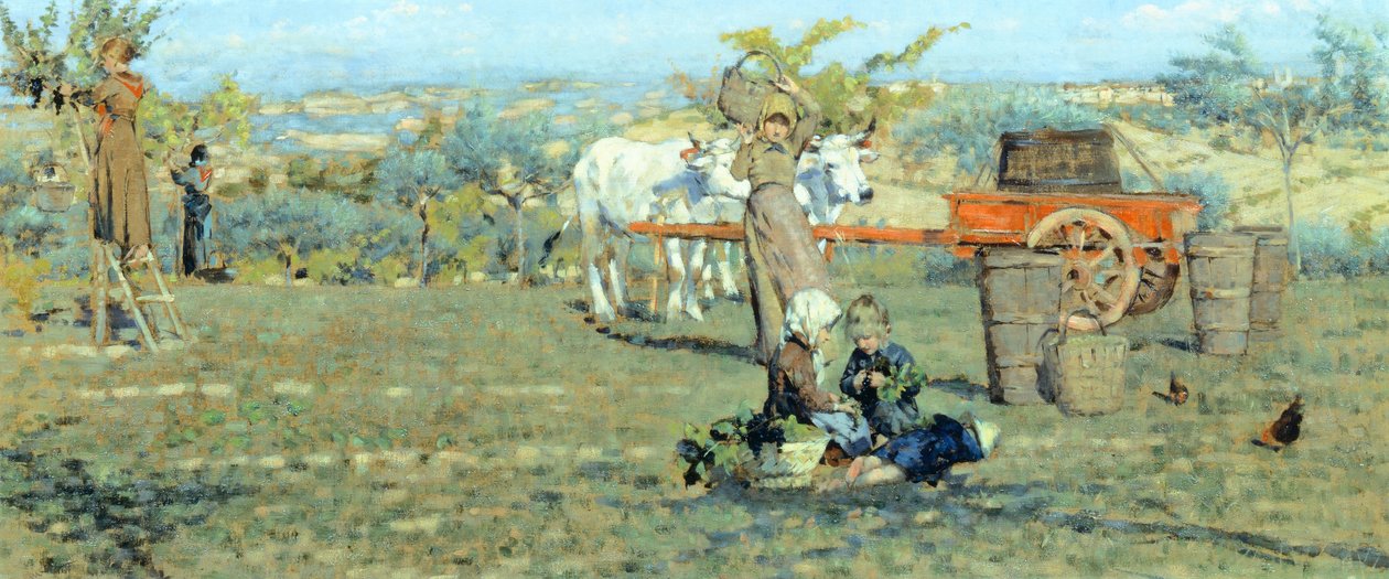 野原で、1891年頃、ニッコロ・カンニッチ（1846-1906）作。 キャンバスに油彩、41.5x90.5cm。 作： ニコロ・カンニッチ