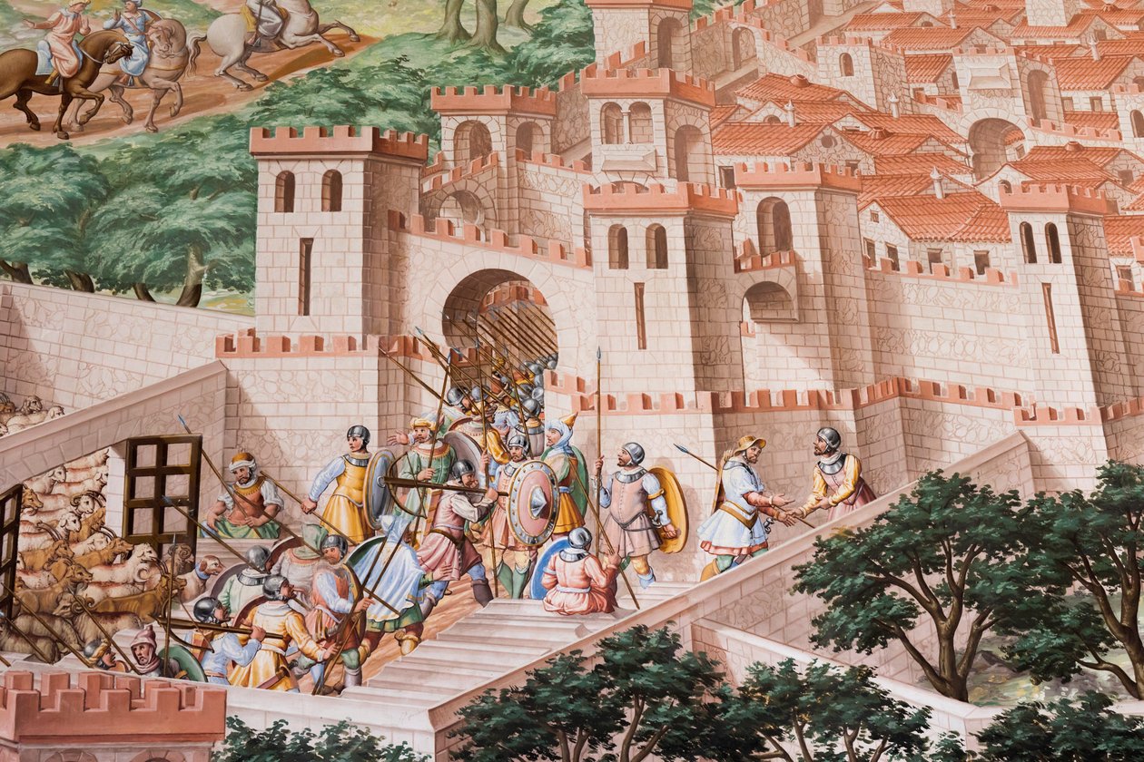 ライゲルエラの1431年の戦いのホールのフレスコ画の詳細 作： ニッコロ・グラネロ