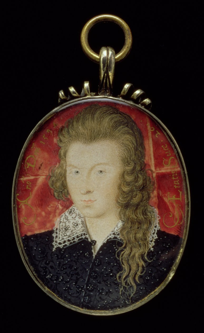 No.3856 Henry Wriothesley、第三サザンプトン伯爵（1573-1624）、c.1594（ベラムのガッシュ） 作： ニコラス・ヒリアード