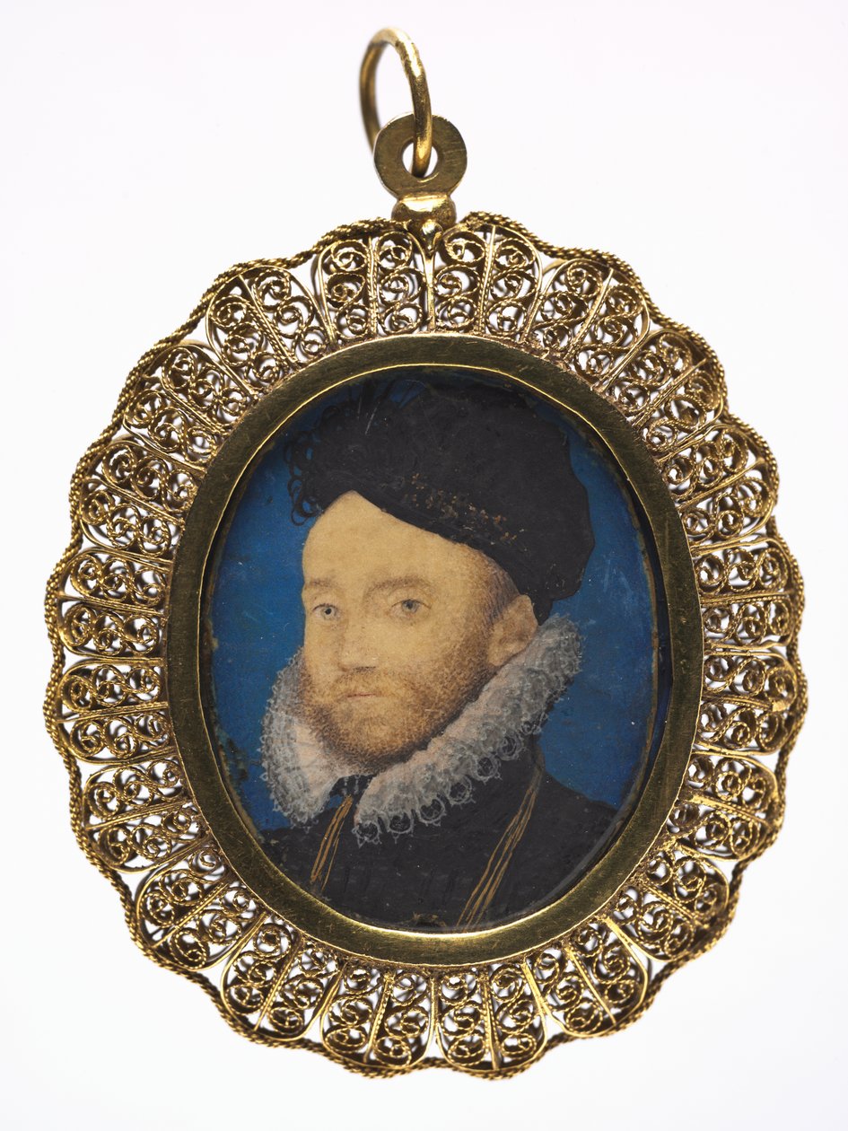 男の肖像、c.1590（後の金箔の金属フレームのベラムにw - c） 作： ニコラス・ヒリアード