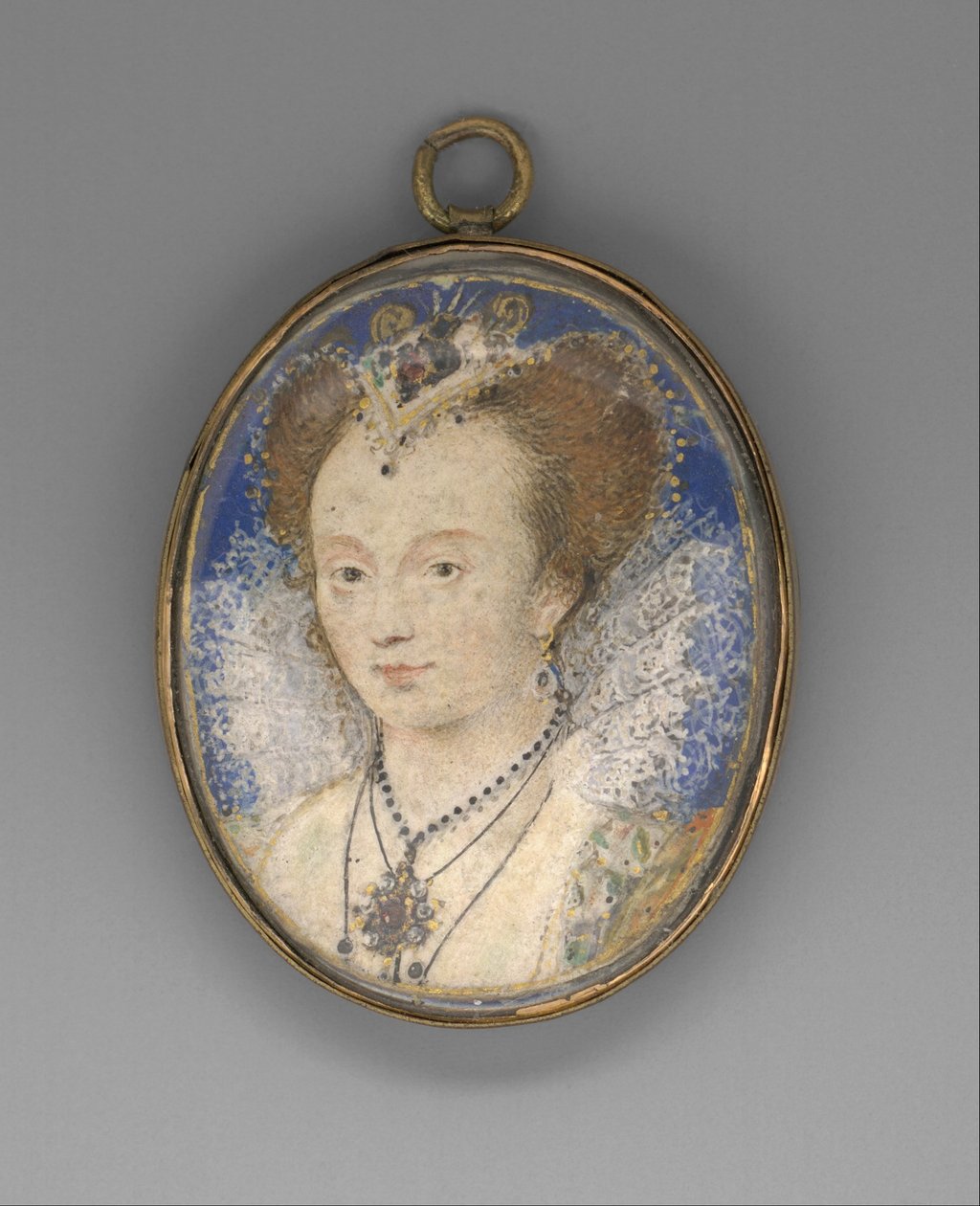 女性の肖像、1590年頃（ベラムをカードに置いた） 作： ニコラス・ヒリアード
