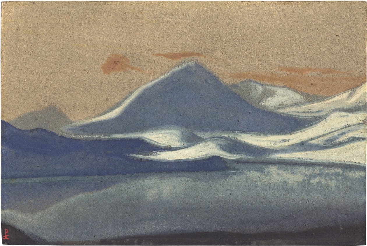 Lahaus (Lahul) par Roerich, Nicholas (1874-1947)。 厚紙にテンペラ、サイズ : 30,5x45,7 作： ニコラス・レーリッヒ