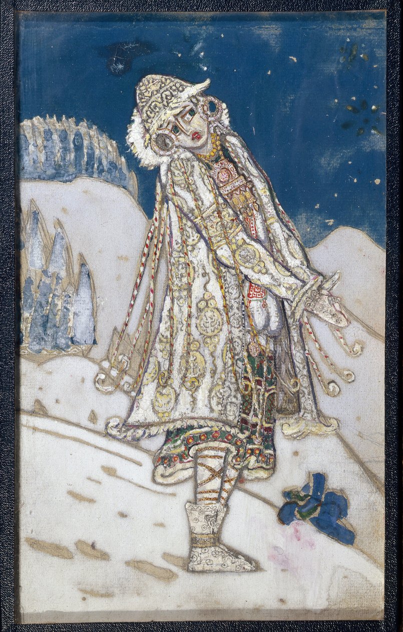 アレクサンドル・オストロフスキー (1823-1886) による演劇「La demoiselle des neiges」の衣装プロジェクト。 （A. Ostrovskyによる劇場演劇Snow Maidenの衣装デザイン）。 Nicholas Roerich (1874-1947) の作品、紙にテンペラ 作： ニコラス・レーリッヒ