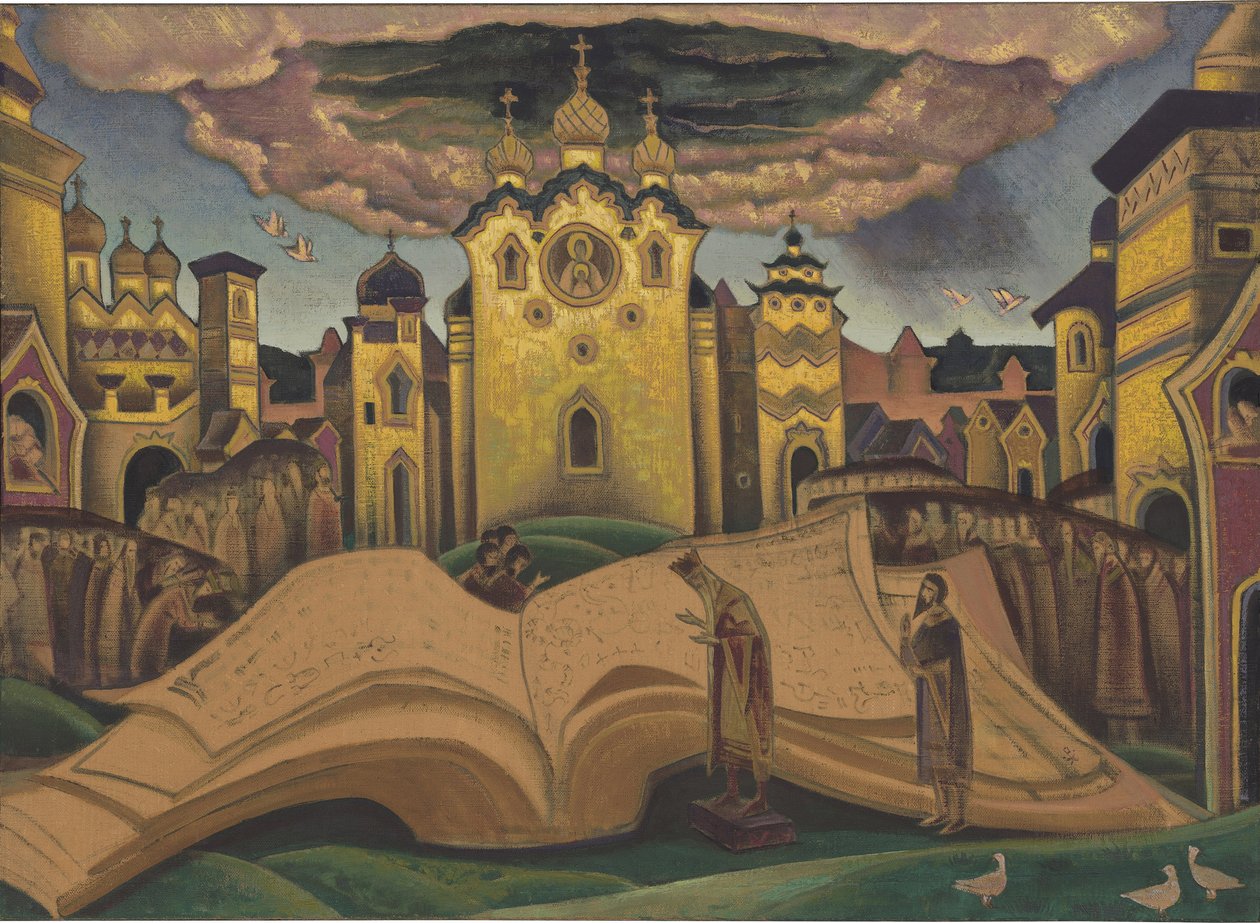 Golubinaya Kniga (The Book of the Dove, le livre de la colombe) par Roerich, Nicholas (1874-1947)。 キャンバスにテンペラ、サイズ : 73,5x101,5 作： ニコラス・レーリッヒ