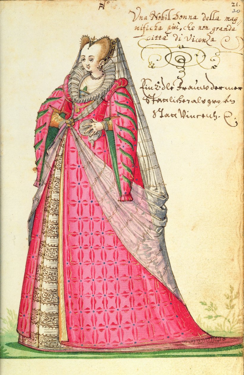 MS W.477 fol.20「ヴィッチェンツァの貴婦人」、Kippellの「コスチュームブック」、c.1588 作： ニクラス・キッペル