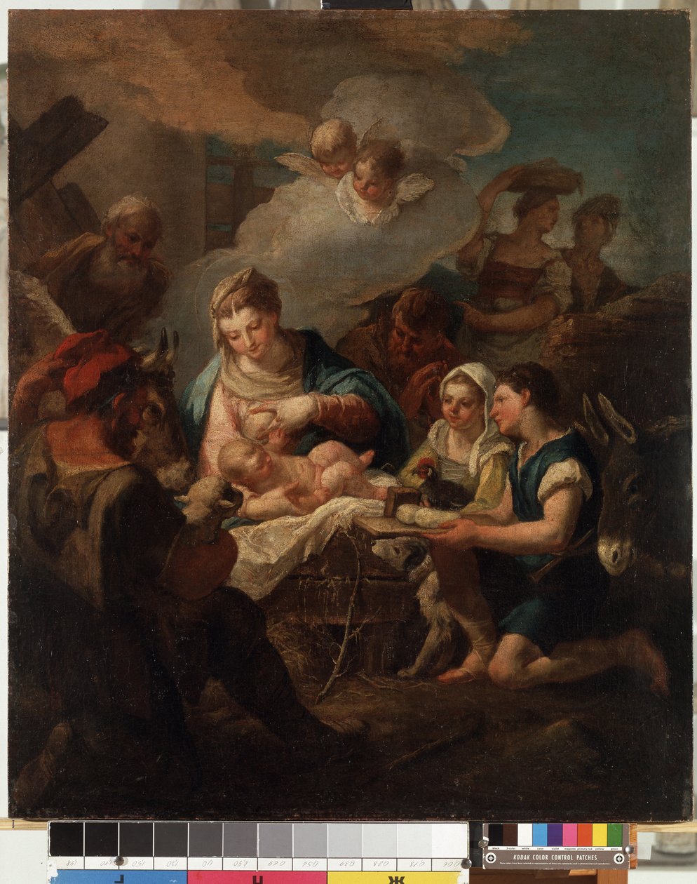 ニコラ・グラッシ（1682-1748）による「「幼子キリストの崇拝」」（1682-1748）の絵画、18世紀のミカロユス・コンスタンティナス・クルリオニス美術館、カウナス、リトアニア 作： ニコログラッシ