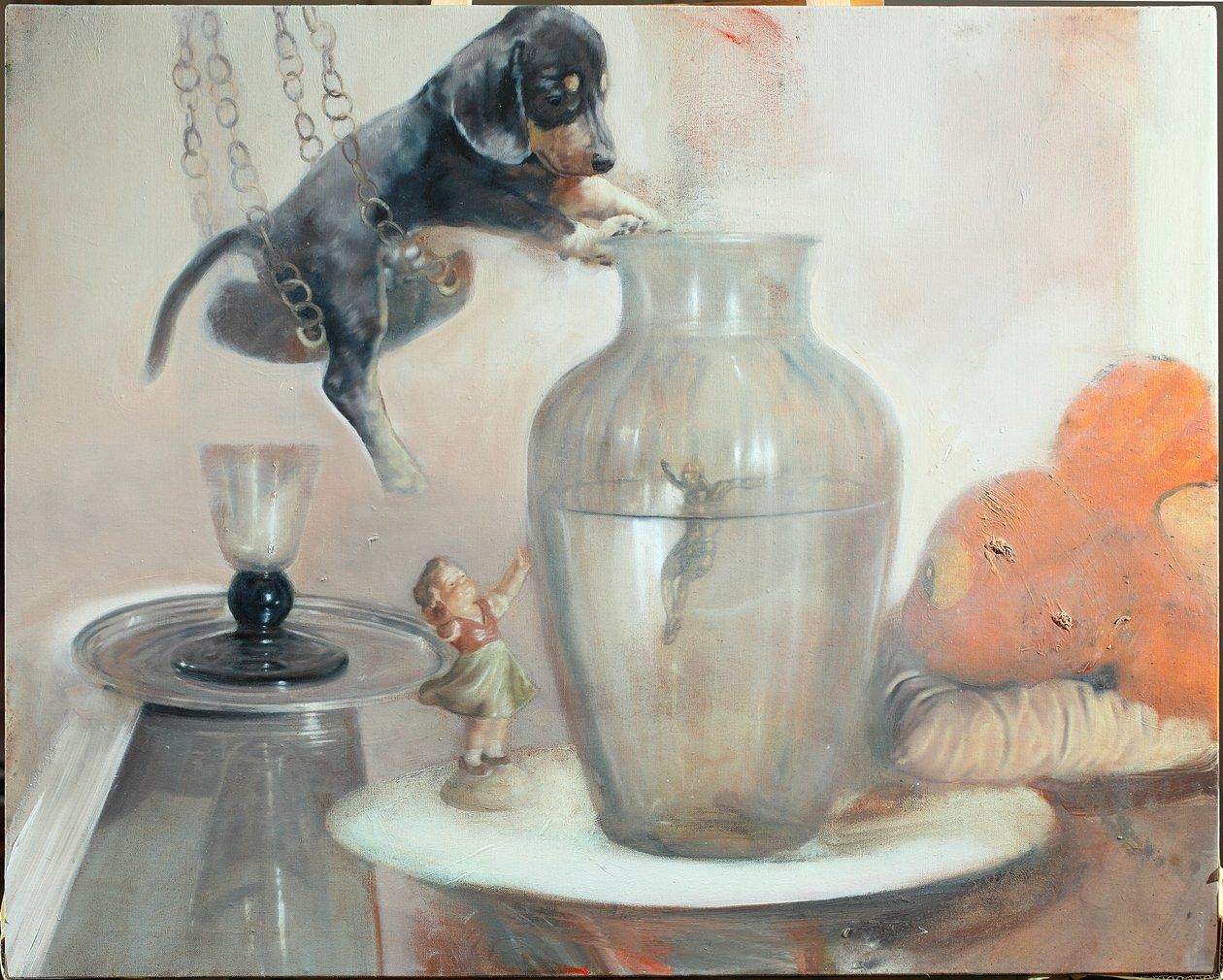花瓶を持つ犬, 2011 （キャンバスに油彩） 作： ニコラ・プッチ