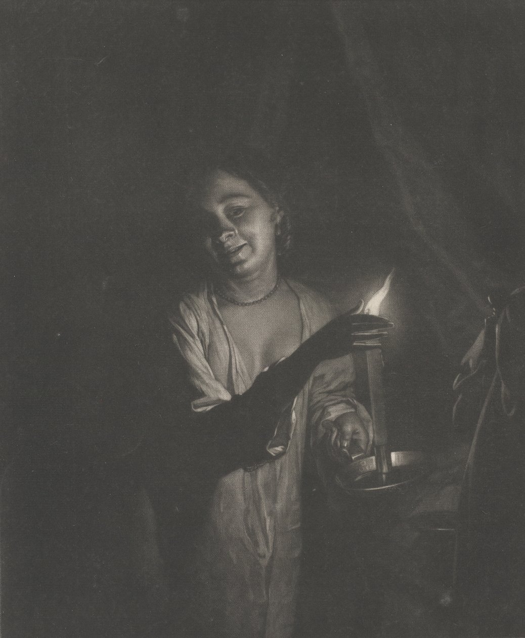寝室でろうそくを持つ若い女性、1690-1715., 1690-1715. 作： Nicolaas Verkolje