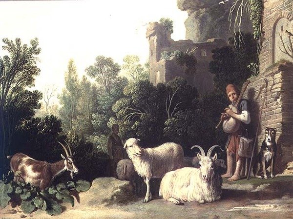 バグパイプを演奏しているGoatherd（パネル） 作： ニコラス・コルネリス1159年頃1655年モヤエルト