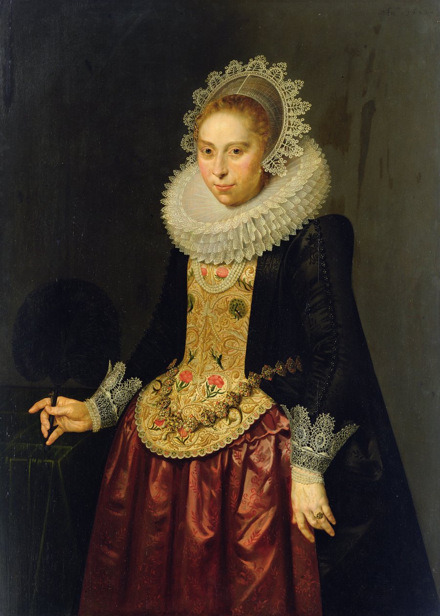 若い女性の肖像画、1622年（オークパネルに油彩） 作： ニコラス・エリアス