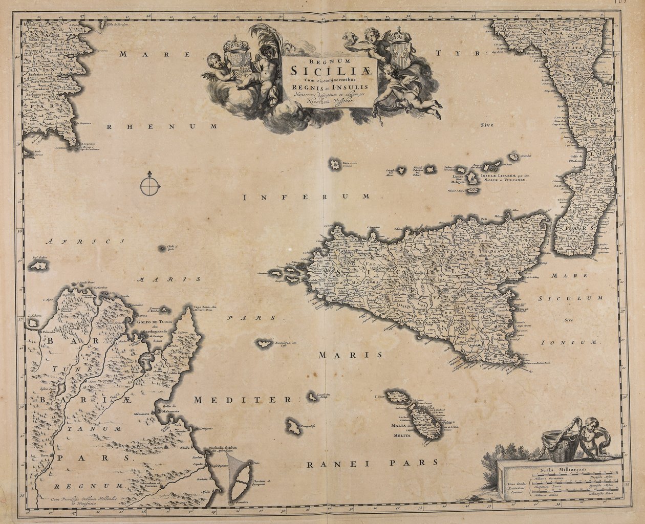 隣接する王国や島々があるシチリア王国。 作： ニコラス・フィッシャー