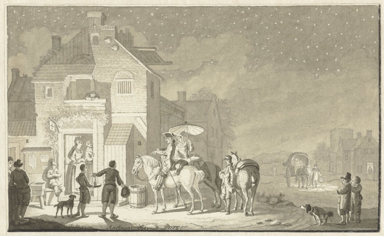 夜の旅館のツアーグループ 作： Nicolaes Aartman