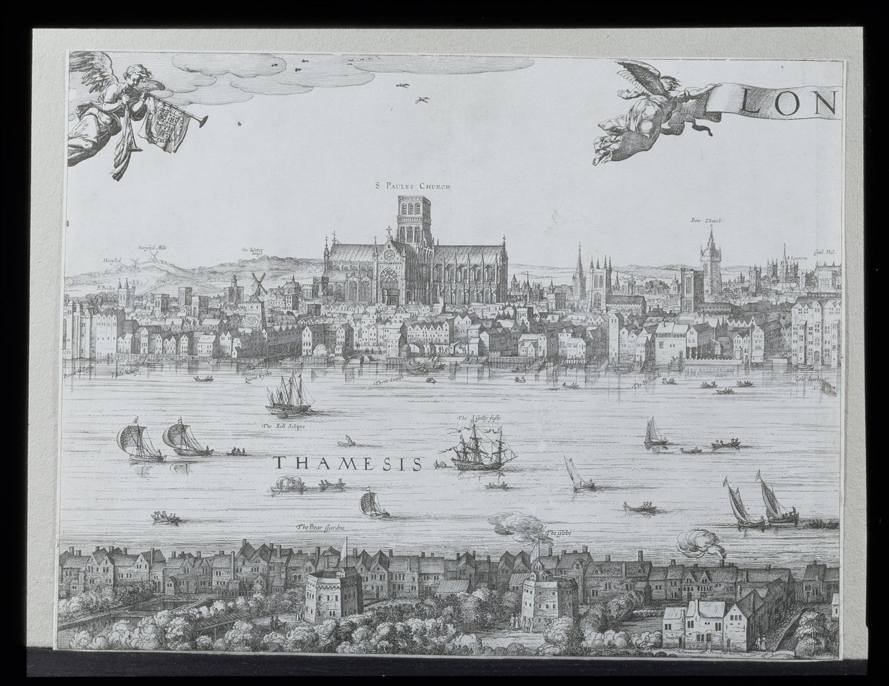 ロンドンとテムズ川のパノラマ、第2部、セントポール大聖堂とグローブ座、c。 1600（64730-32も参照）（詳細は92085を参照） 作： ニコラス・ヤンス・フィッシャー