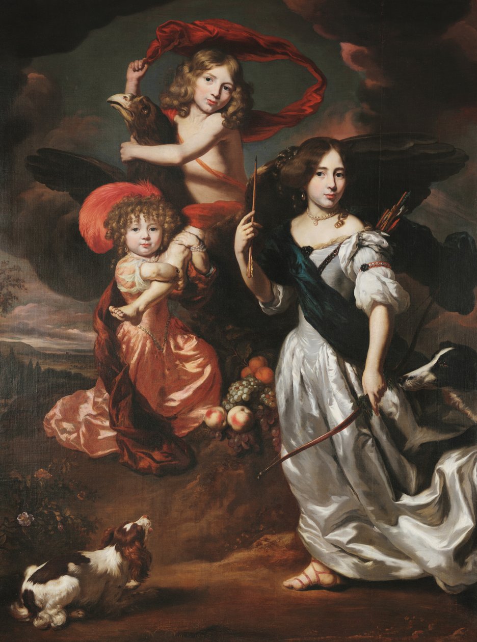 ケレス、ガニメデ、ディアナに扮した3人の子供の肖像画 作： ニコラエス・メイス