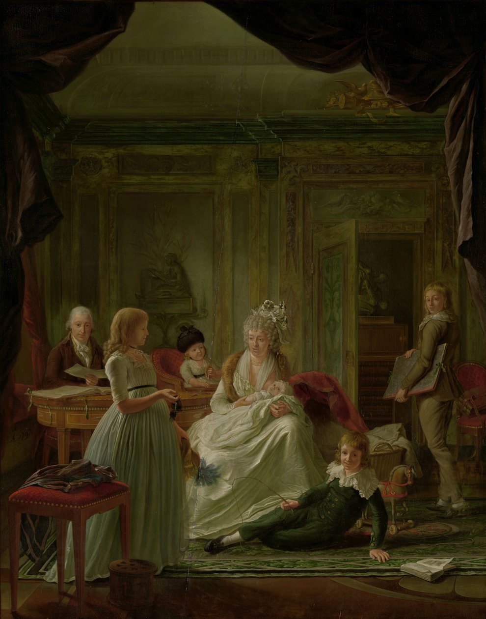Aernout van Beeftingh、彼の妻ヤコバ・マリア・ブーンとその子供たちの肖像 Aernout van Beeftingh (1759-1831) と最初の妻 Jacoba Maria Boon (1760-1800) とその子供たち 作： ニコラエス・ミュイス