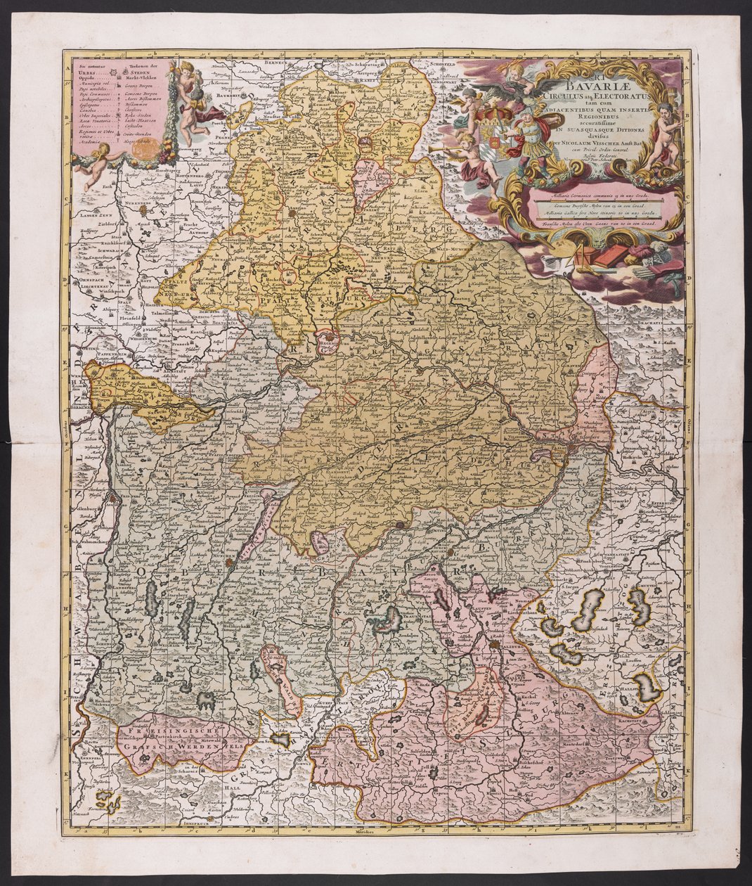 バイエルン州の地図、  Nicolaes Visscher、地図製作者、  1730年頃、 作： ニコラエス・ザ・エルダー（後）ヴィッシャー