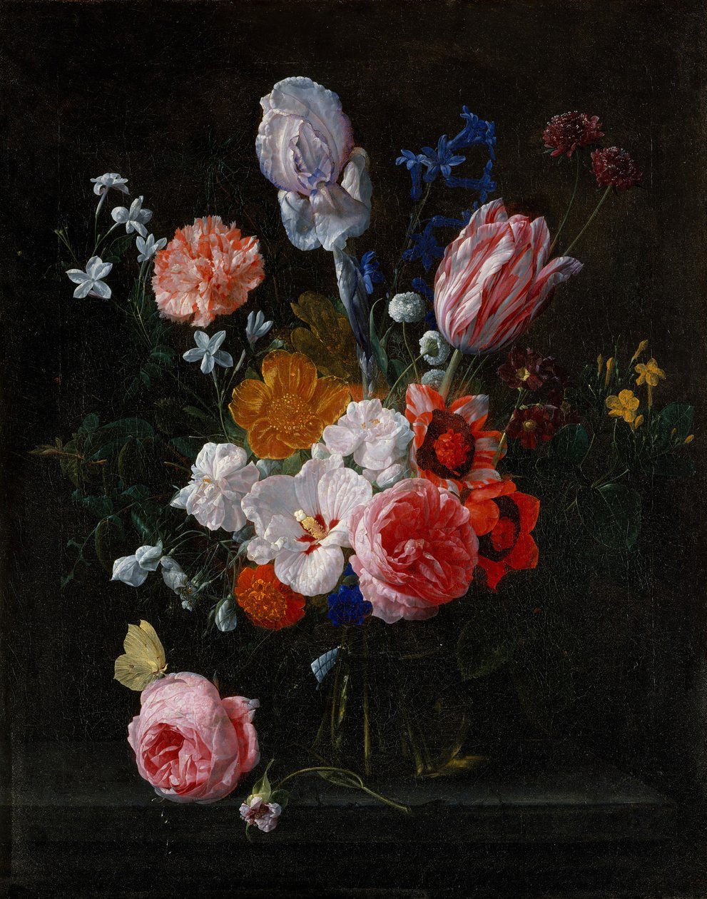 クリスタルの花瓶に咲く花束、1662年。 作： ニコラエス・ヴァン・ヴェレンダール