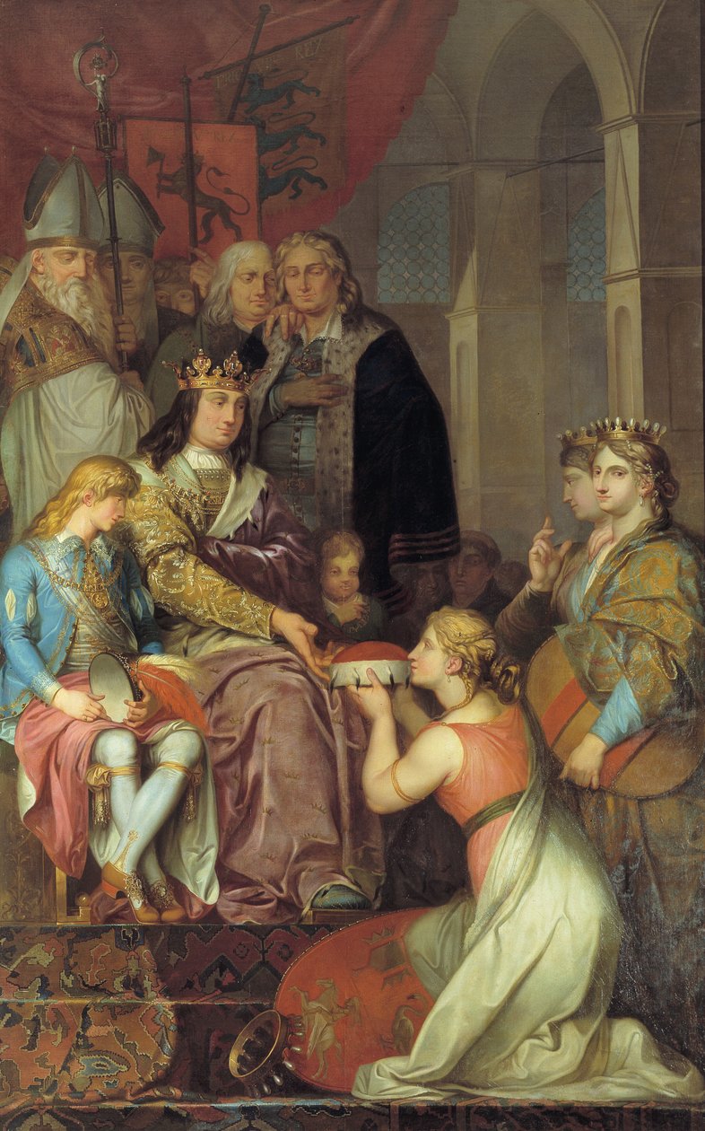 1474 年にホルスタインを公国と宣言したクリスチャン 1 世。クリスチャンスボー城のために描かれました。 作： ニコライ・アブラハム・アビルドガード