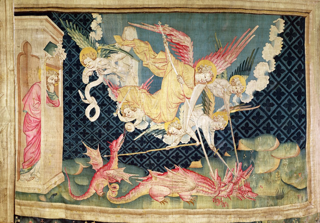 聖ミカエルとドラゴンと戦う彼の天使たち、No.36「怒りの黙示録」、1373-87年（タペストリー） 作： ニコラス・バタイユ