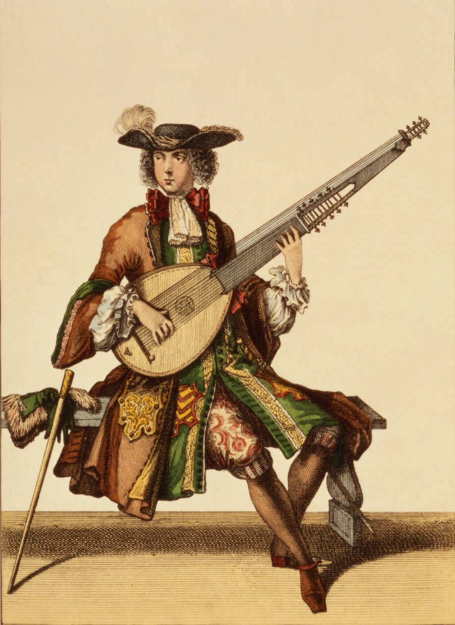 アンジェリカを演じる紳士、ファッションプレート、c.1695 作： ニコラス・ボナール