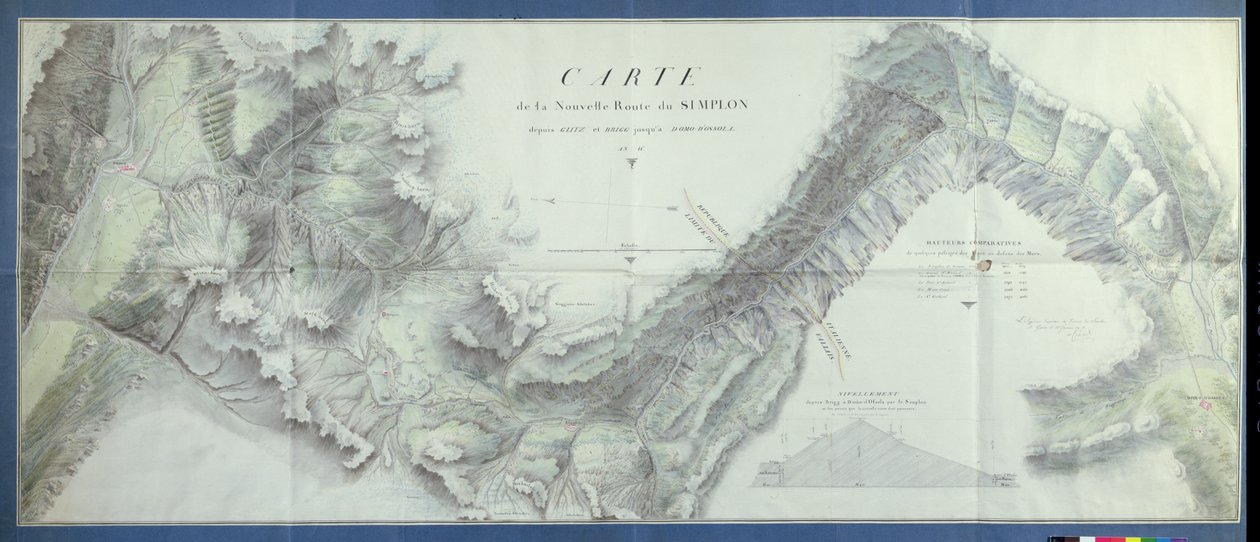 新しいシンプロンパスの地図、1803（紙にトイレ） 作： ニコラス・シアード