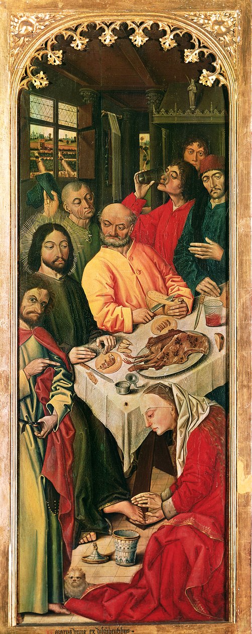 ラザロトリプティクの復活、メアリーマグダレンの右パネル、キリストの足を洗う、1461年 作： ニコラス・フロマント