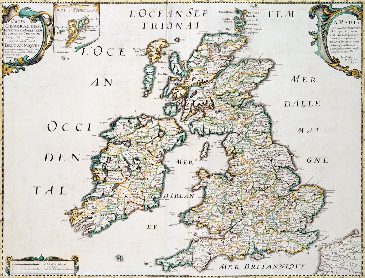 英国とアイルランドの地図、パリ1640年公開 作： ニコラス・サンソン