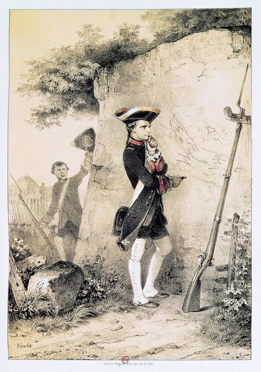 1783年の軍事学校のナポレオン1世（1769〜1821年）、「L&39;Empereur et la Garde Imperiale」、1845年頃のイラスト 作： アレクサンドルガブリエル（後）デカンプ
