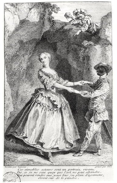 Laurent Cars（1699-1771）によって刻まれたLouis de Boissy（1694-1758）によるコメディのハーレクインとコロンバイン 作： ランクレ後のニコラス