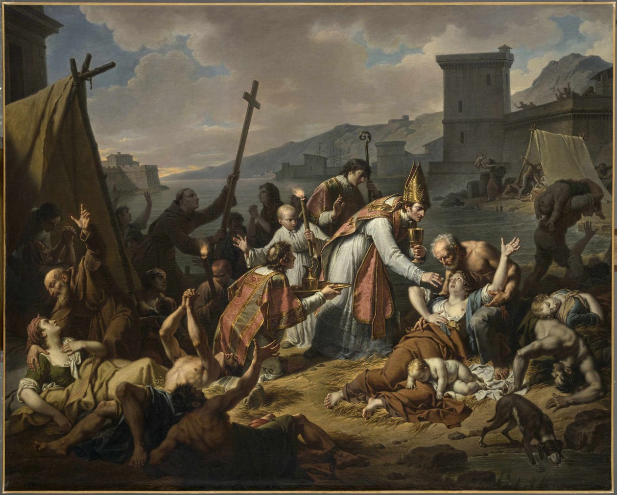 1720年、1819年以前のマルセイユのペストの間のモンシニョール・ド・ベルサンスの献身。 作： ニコラ・アンドレ・モンショー
