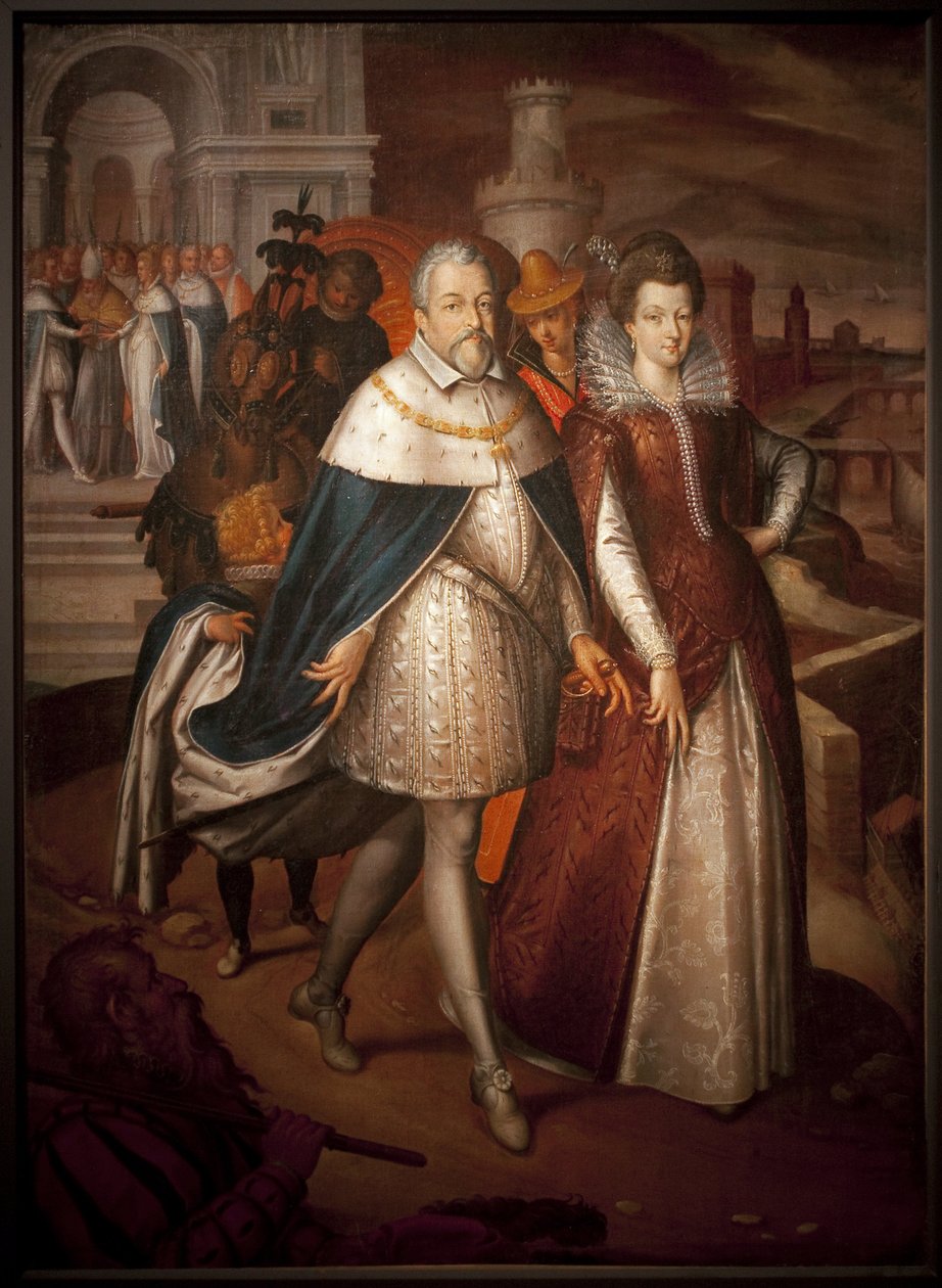 トスカーナ大公フランソワ1世ド・メディシス（1541-1587）と、その娘で後にフランス王妃となるマリー・ド・メディシス（1575-1642）の肖像。公爵は金の羊毛勲章の首飾りをつけている。ニコラ・ボレリー（1630年没）による絵画、油彩・キャンバス 作： ニコラス・バレリー